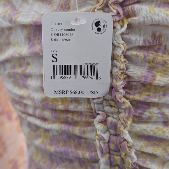 NWT Free People Say The Word Floral Runched Top Boho Western Balloon Sleeve Sm - Picture 15 of 15